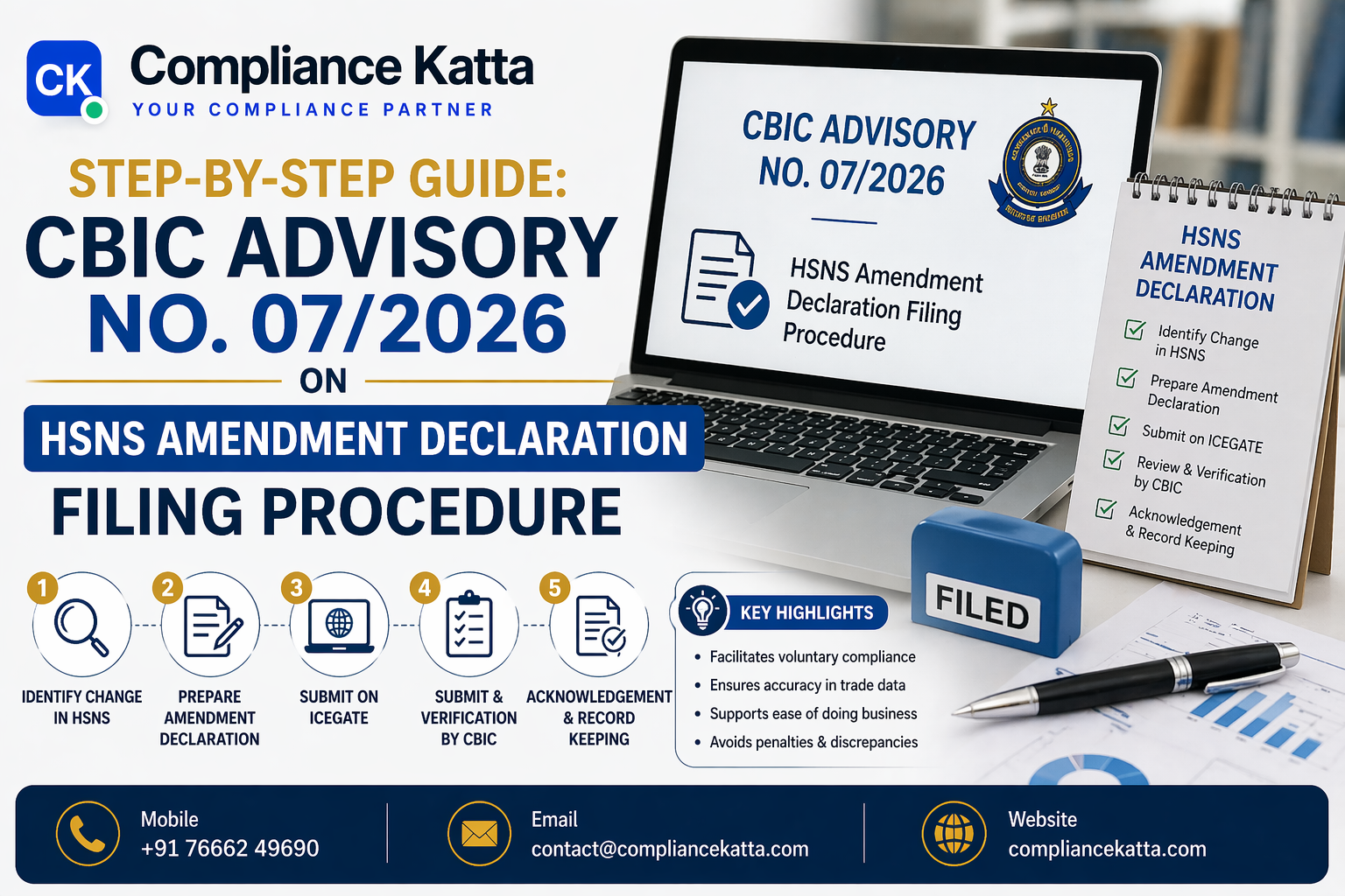Step-by-Step Guide: CBIC Advisory No. 07/2026 on HSNS Amendment Declaration Filing Procedure