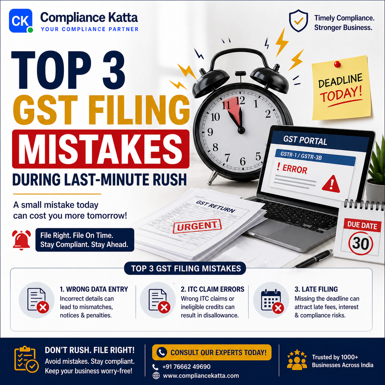 Top 3 GST Filing Mistakes During Last-Minute Rush: A Professional Guide to Risk-Free Compliance