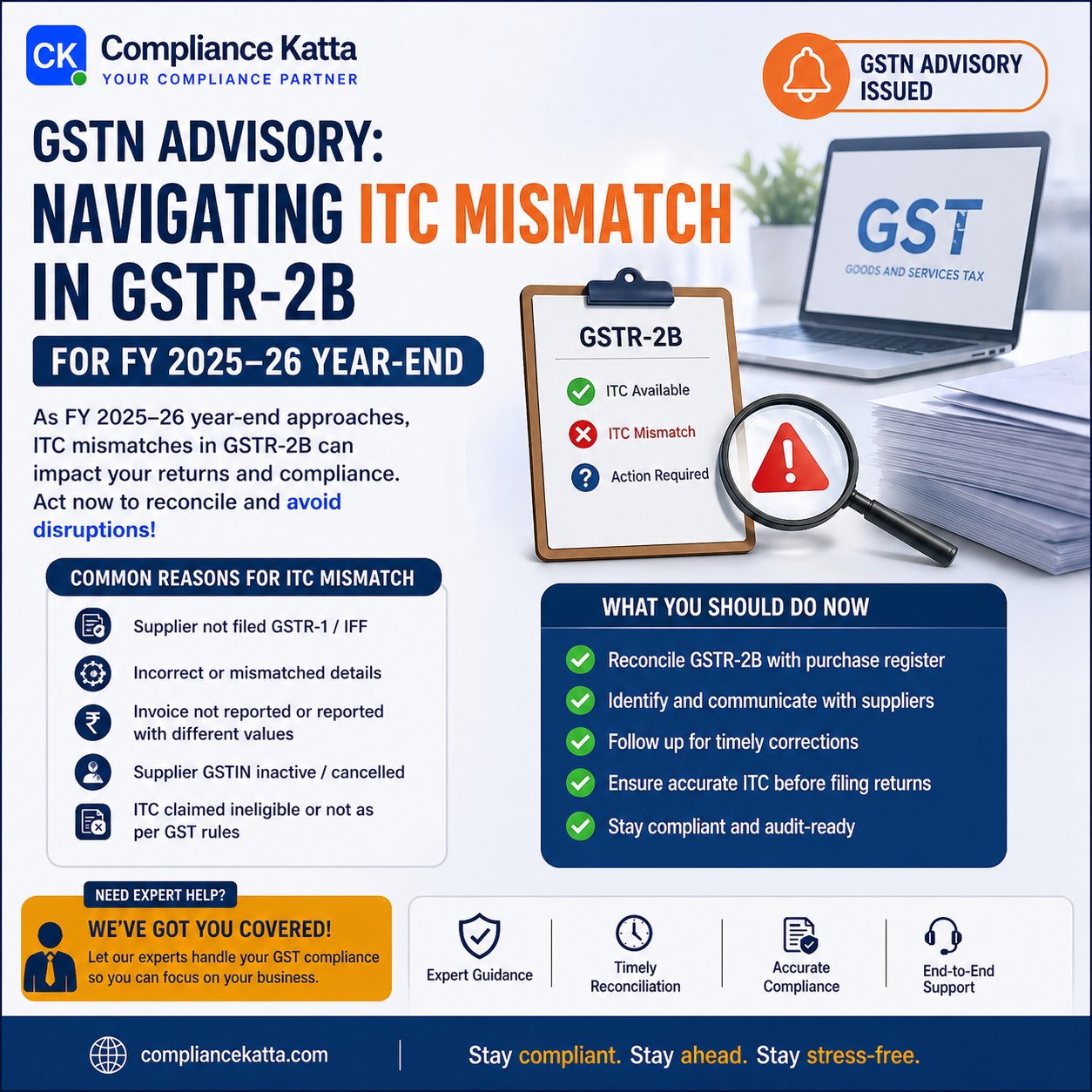 GSTN Advisory: Navigating ITC Mismatch in GSTR-2B for FY 2025-26 Year-End