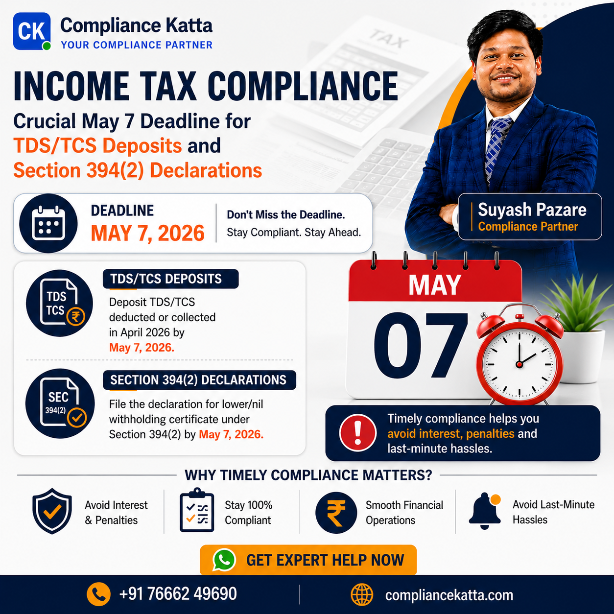 Income Tax Compliance: Crucial May 7 Deadline for TDS/TCS Deposits and Section 394(2) Declarations
